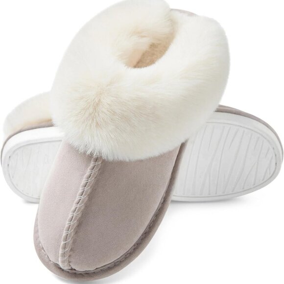 Women's Faux Fur Memory Foam Slippers Warm Slip On House Indoor Outdoor - Picture 2 of 7